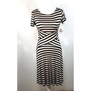 NWT Eci New York Black Tan striped Dress Size XS Stretch‎ Rayon Spandex MSRP $60